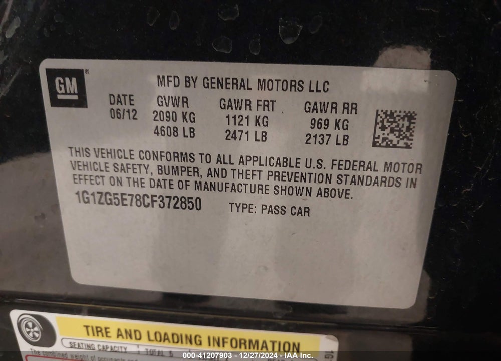 2012 CHEVROLET MALIBU VIN: 1G1ZG5E78CF372850