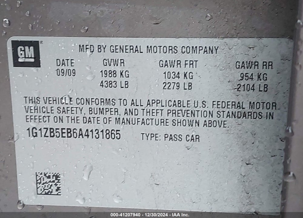 2010 CHEVROLET MALIBU LS VIN: 1G1ZB5EB6A4131865