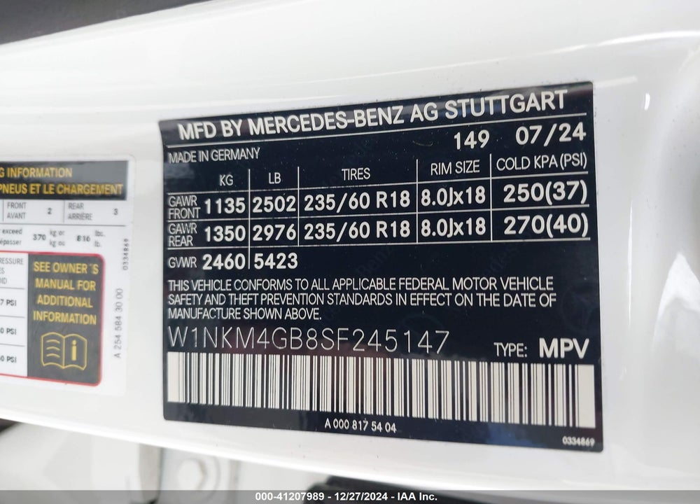2025 MERCEDES-BENZ GLC 300 SUV VIN: W1NKM4GB8SF245147
