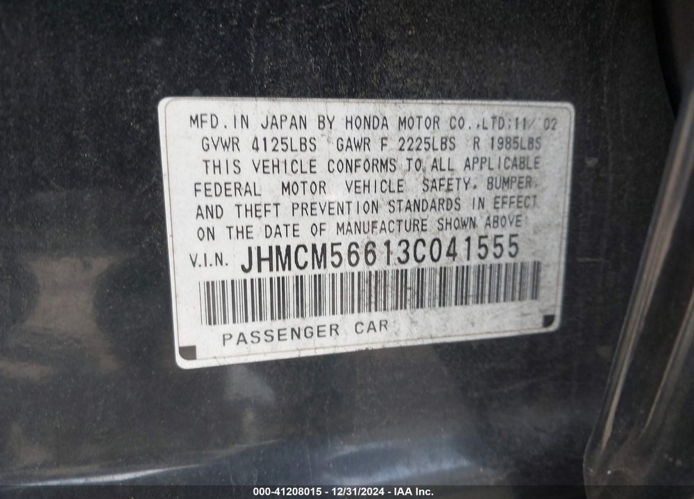 2003 HONDA ACCORD 2.4 EX VIN: JHMCM56613C041555