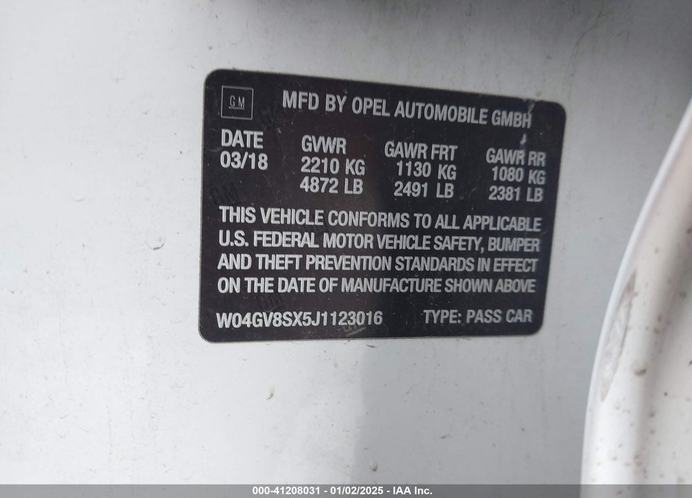 2018 BUICK REGAL TOURX VIN: W04GV8SX5J1123016