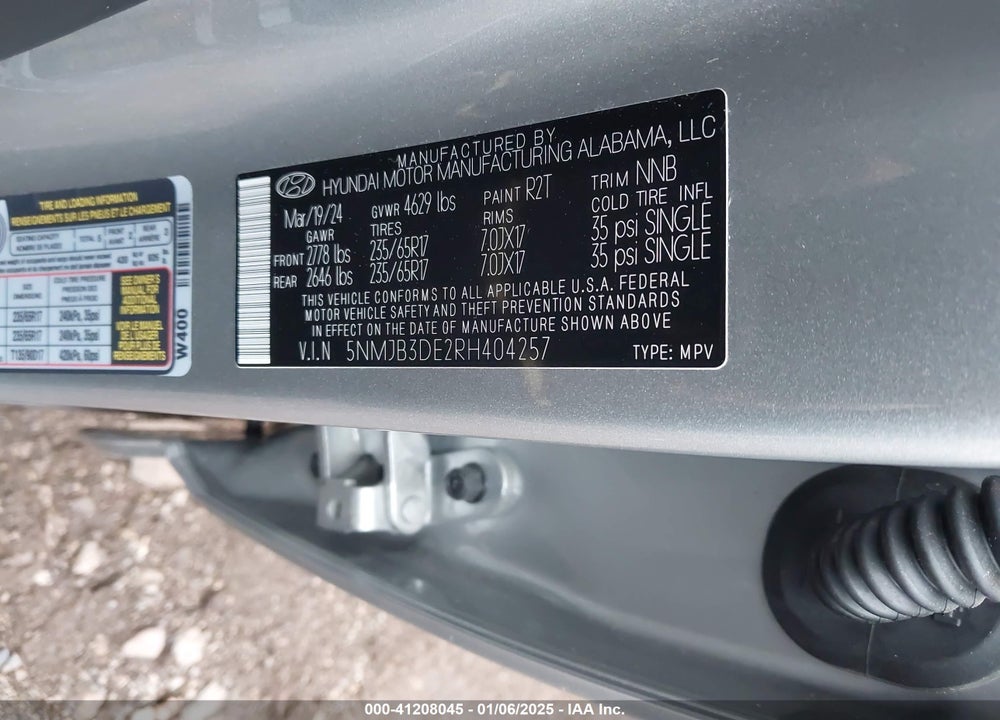 2024 HYUNDAI TUCSON SEL VIN: 5NMJB3DE2RH404257