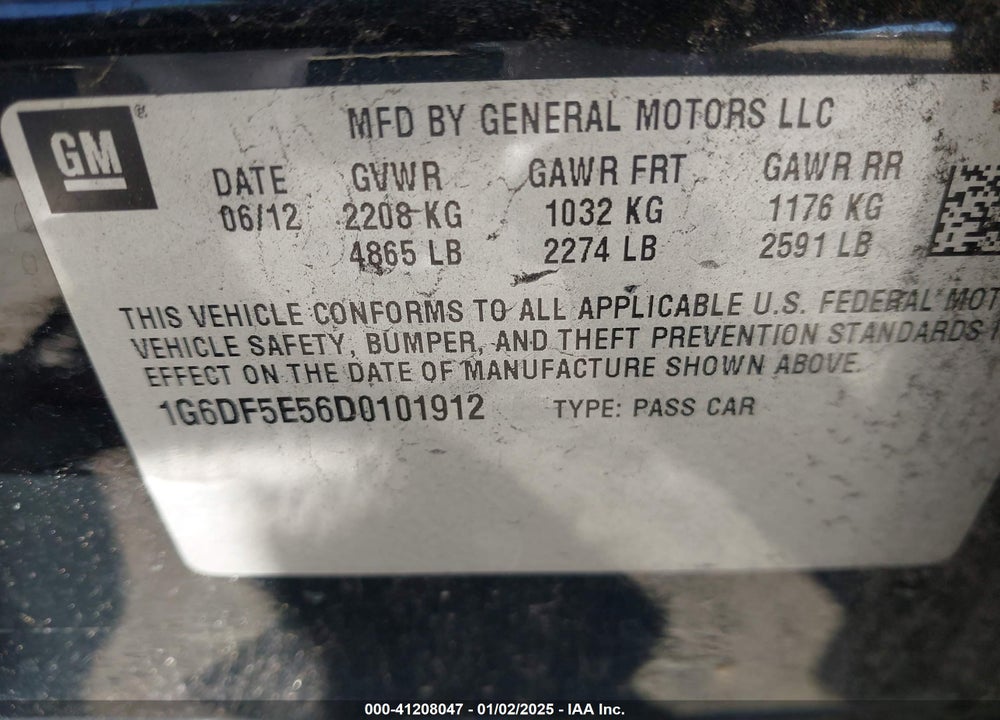 2013 CADILLAC CTS VIN: 1G6DF5E56D0101912