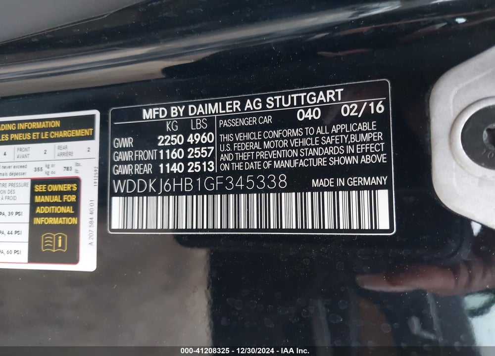 2016 MERCEDES-BENZ E 400 VIN: WDDKJ6HB1GF345338