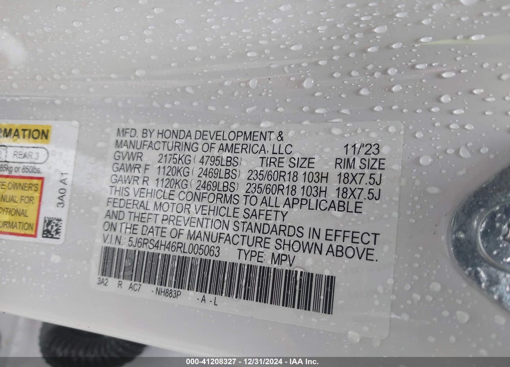 2024 HONDA CR-V EX VIN: 5J6RS4H46RL005063