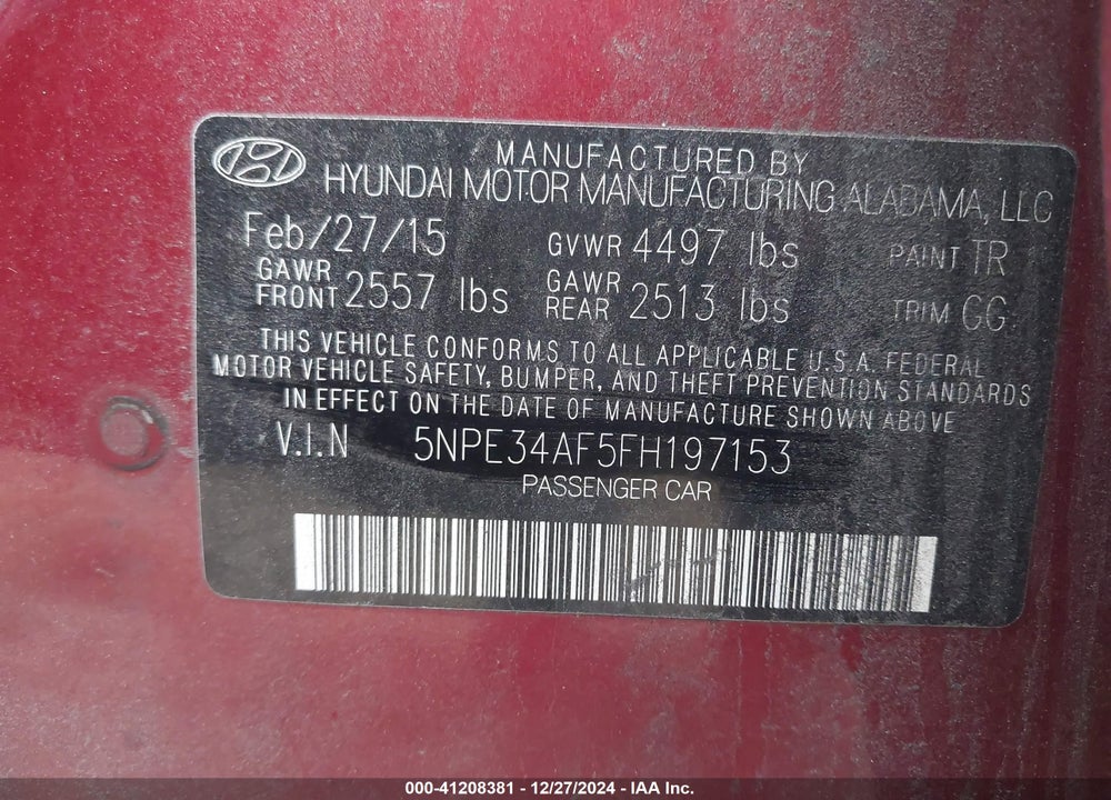 2015 HYUNDAI SONATA SPORT/LIMITED VIN: 5NPE34AF5FH197153
