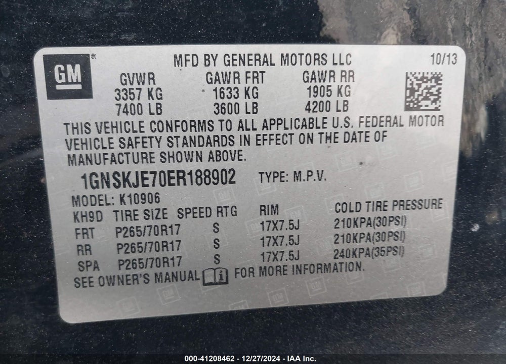 2014 CHEVROLET SUBURBAN K1500 LT VIN: 1GNSKJE70ER188902