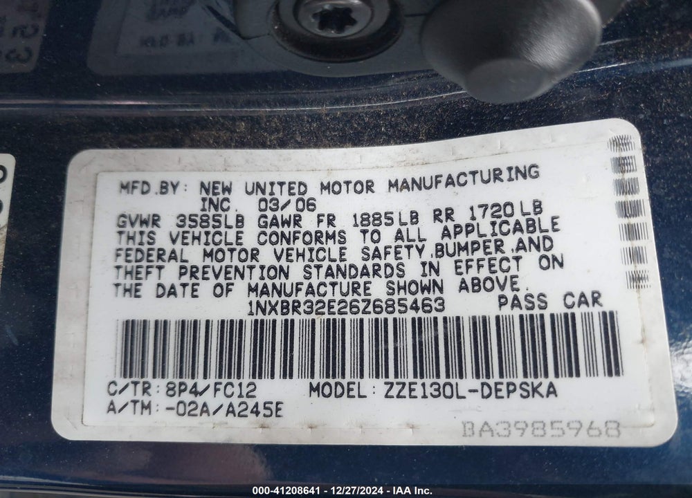 2006 TOYOTA COROLLA CE/LE/S VIN: 1NXBR32E26Z685463