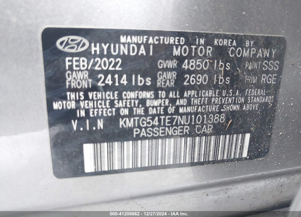 2022 GENESIS G70 VIN: KMTG54TE7NU101388