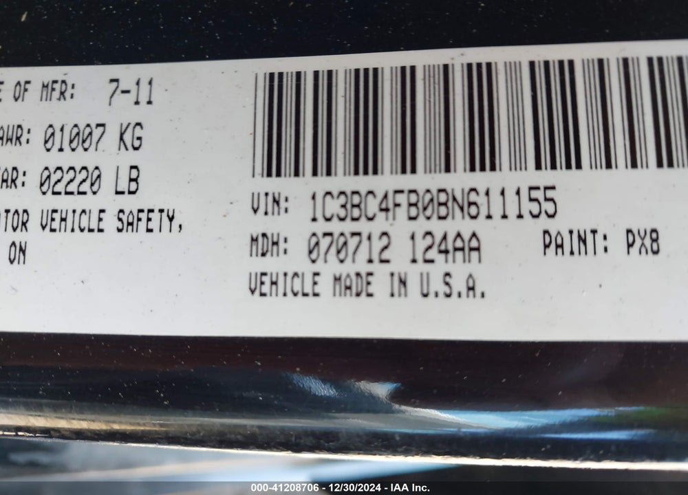 2011 CHRYSLER 200 LX VIN: 1C3BC4FB0BN611155