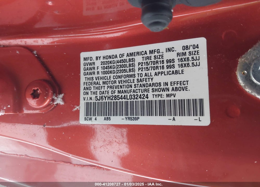 2004 HONDA ELEMENT EX VIN: 5J6YH28544L032424