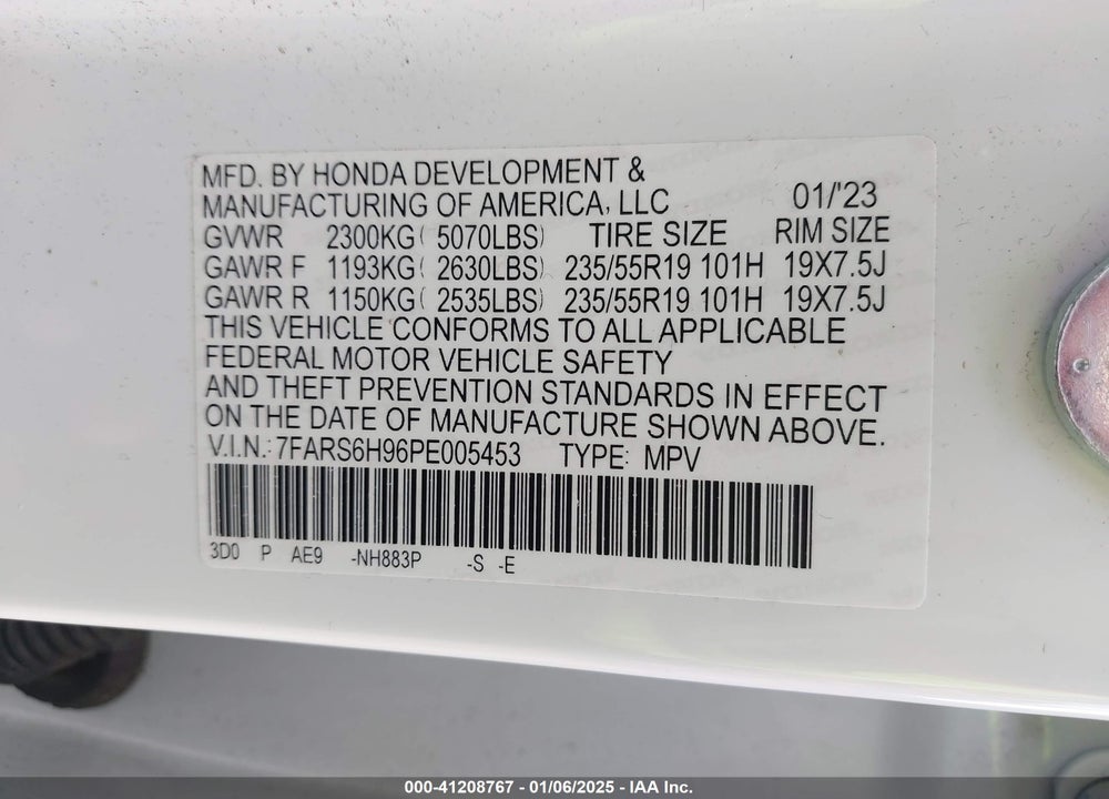 2023 HONDA CR-V HYBRID SPORT TOURING VIN: 7FARS6H96PE005453