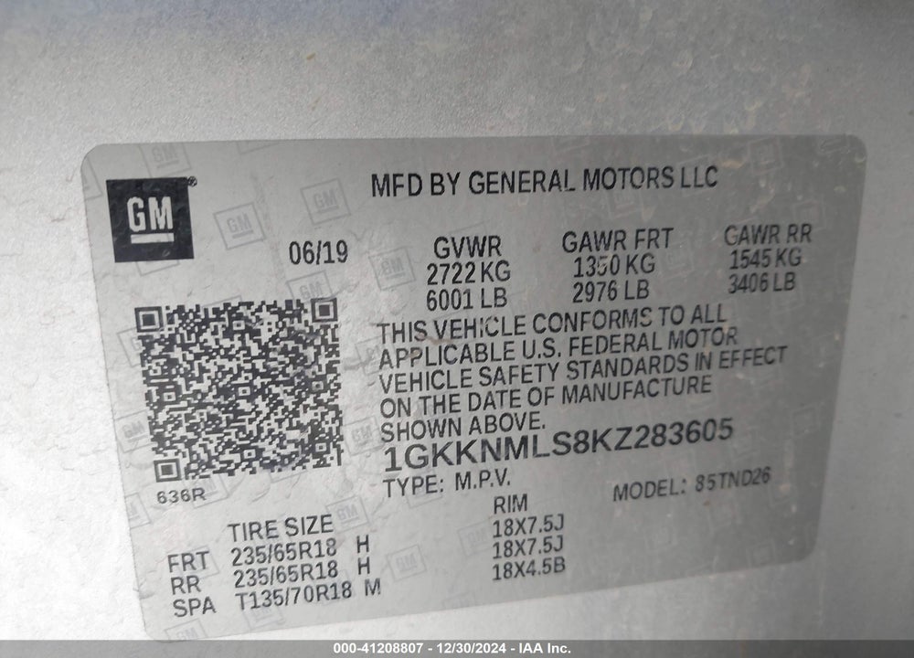 2019 GMC ACADIA SLT-1 VIN: 1GKKNMLS8KZ283605