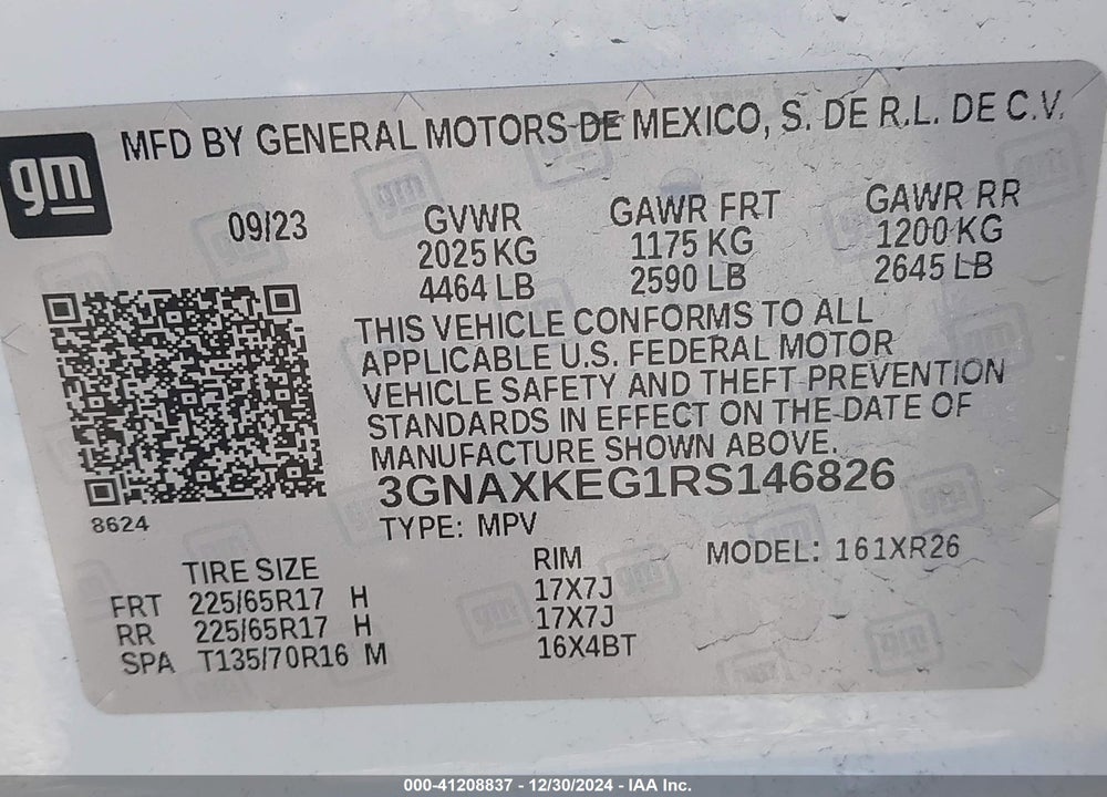 2024 CHEVROLET EQUINOX LT VIN: 3GNAXKEG1RS146826