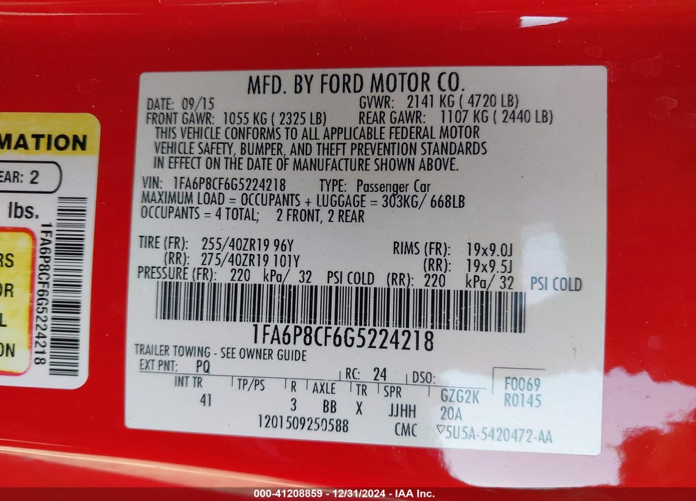 2016 FORD MUSTANG VIN: 1FA6P8CF6G5224218