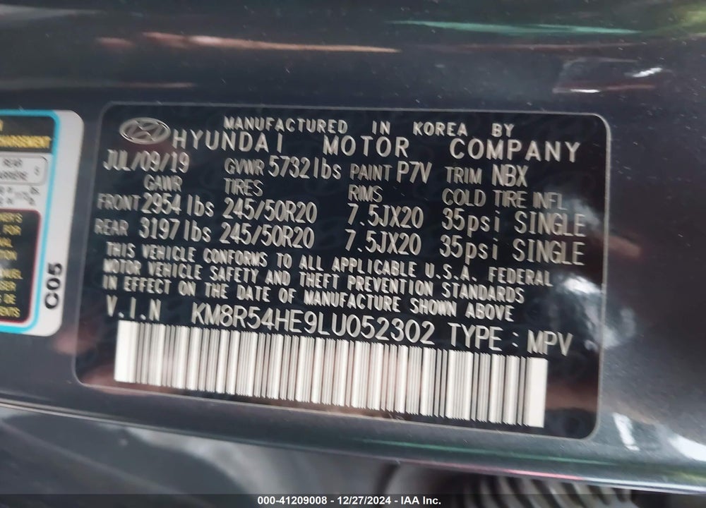 2020 HYUNDAI PALISADE LIMITED VIN: KM8R54HE9LU052302