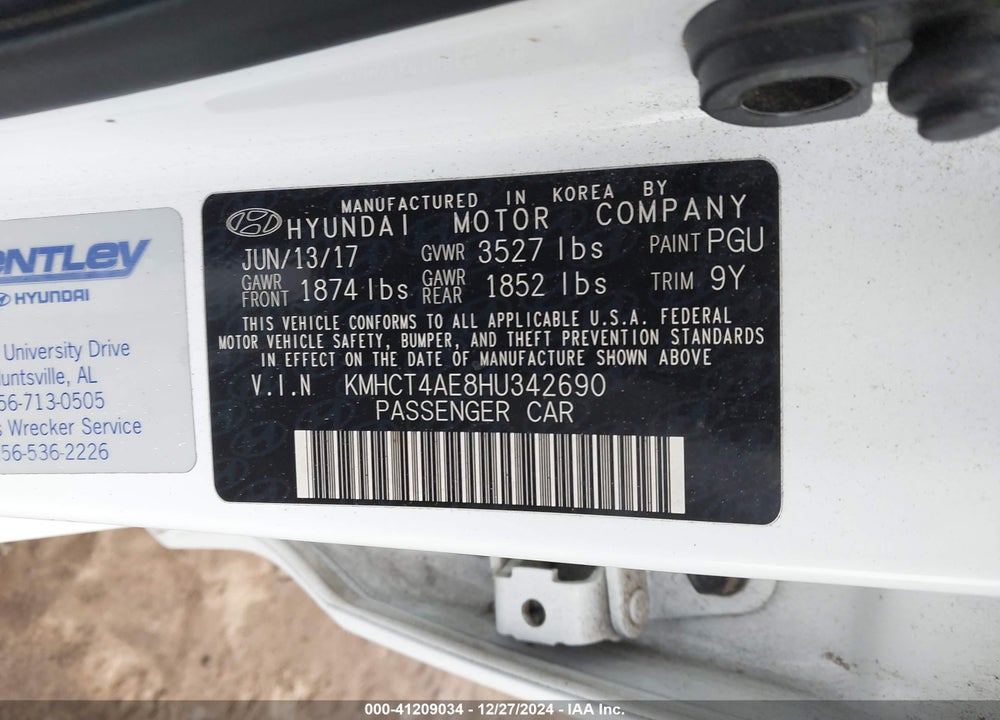 2017 HYUNDAI ACCENT SE VIN: KMHCT4AE8HU342690