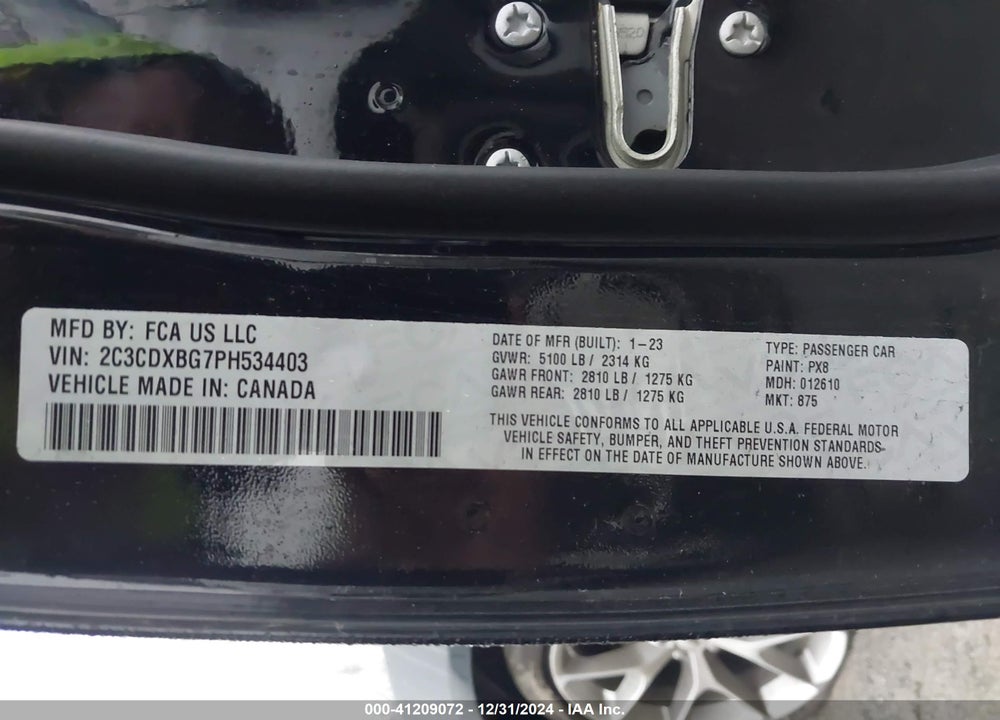 2023 DODGE CHARGER VIN: 2C3CDXBG7PH534403