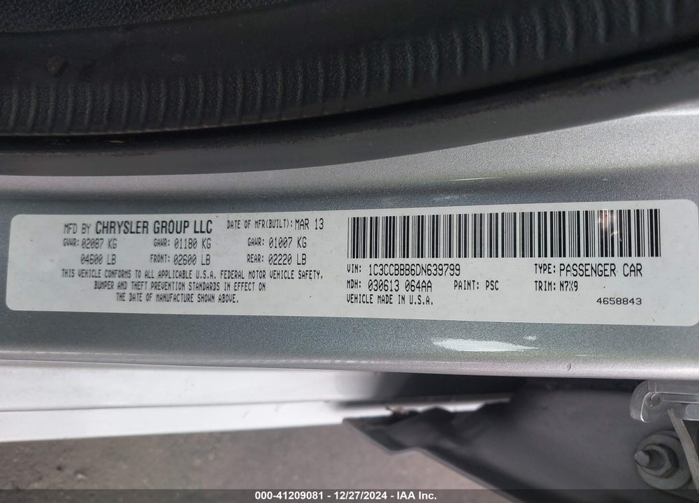 2013 CHRYSLER 200 TOURING VIN: 1C3CCBBB6DN639799