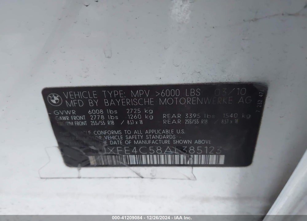 2010 BMW X5 XDRIVE30I VIN: 5UXFE4C58AL385123