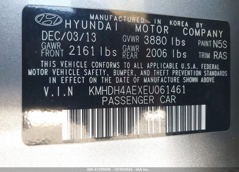 2014 HYUNDAI ELANTRA SE/SPORT/LIMITED VIN: KMHDH4AEXEU061461