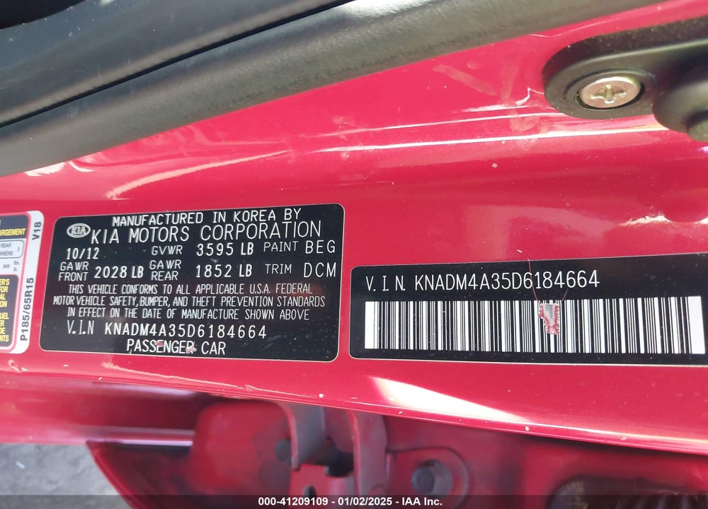 2013 KIA RIO LX VIN: KNADM4A35D6184664