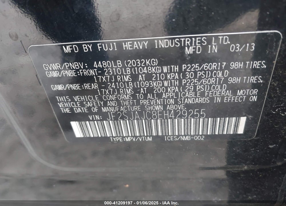 2014 SUBARU FORESTER 2.5I LIMITED VIN: JF2SJAJC8EH429255