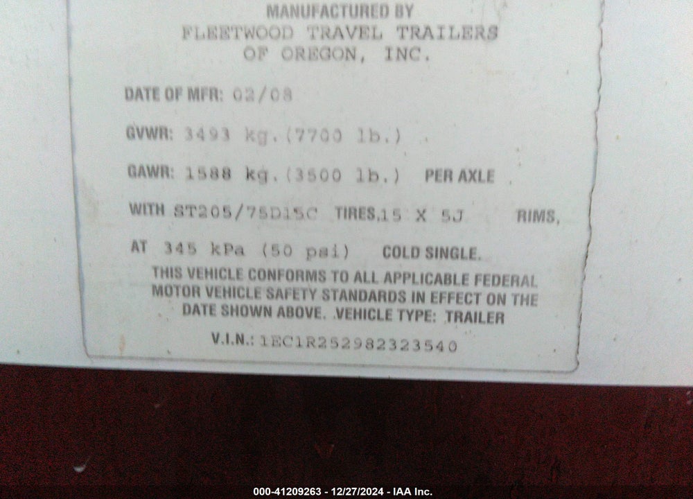 2008 UNKNOWN M-250RLS VIN: 1EC1R252982323540