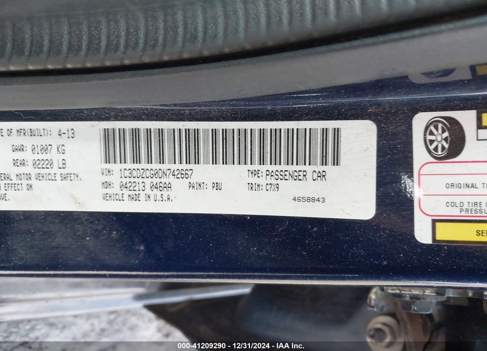 2013 DODGE AVENGER VIN: 1C3CDZCG0DN742667