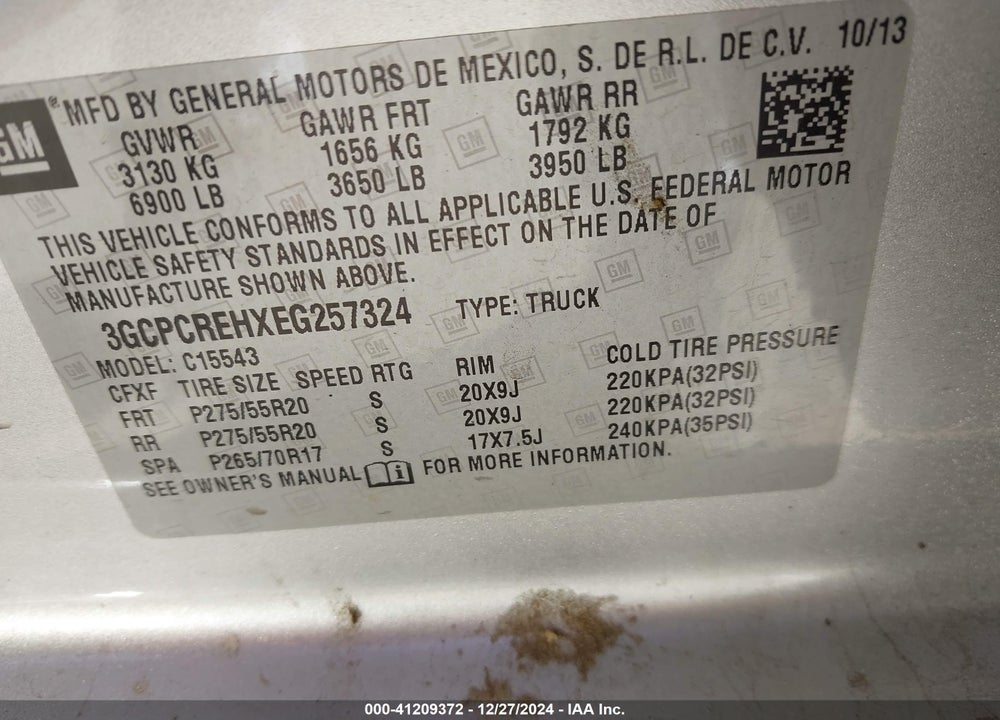 2014 CHEVROLET SILVERADO 1500 VIN: 3GCPCREHXEG257324