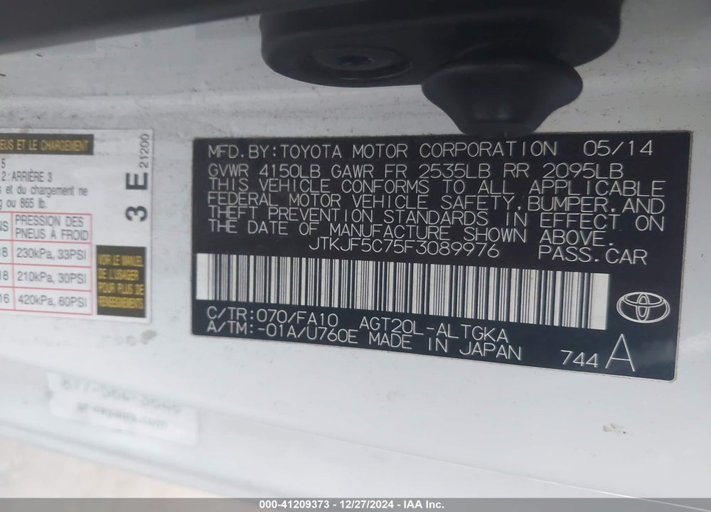 2015 TOYOTA SCION TC VIN: JTKJF5C75F3089976