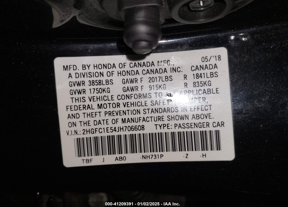 2018 HONDA CIVIC SI VIN: 2HGFC1E54JH706608