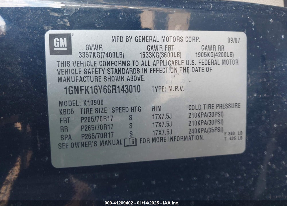 2008 CHEVROLET SUBURBAN 1500 LT VIN: 1GNFK16Y68R143010