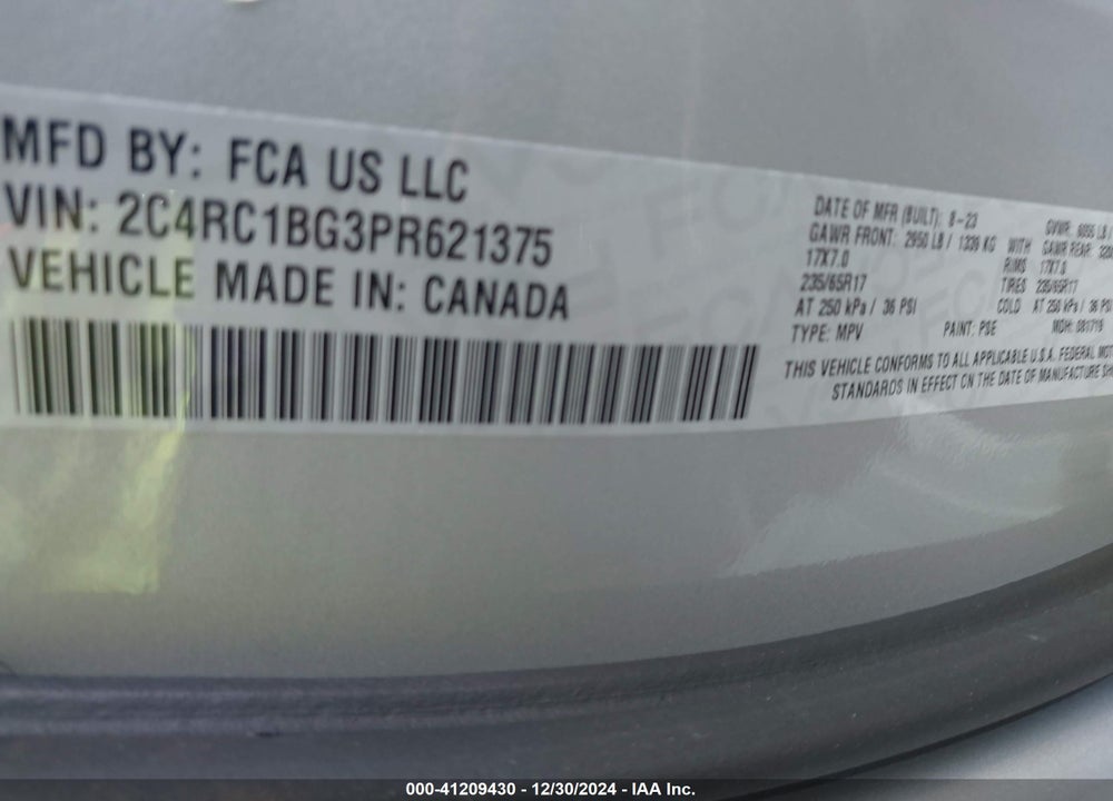 2023 CHRYSLER PACIFICA TOURING L VIN: 2C4RC1BG3PR621375