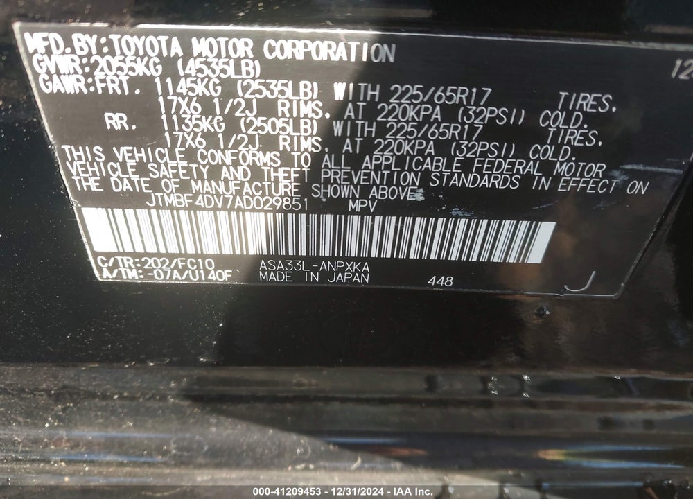 2010 TOYOTA RAV4 VIN: JTMBF4DV7AD029851