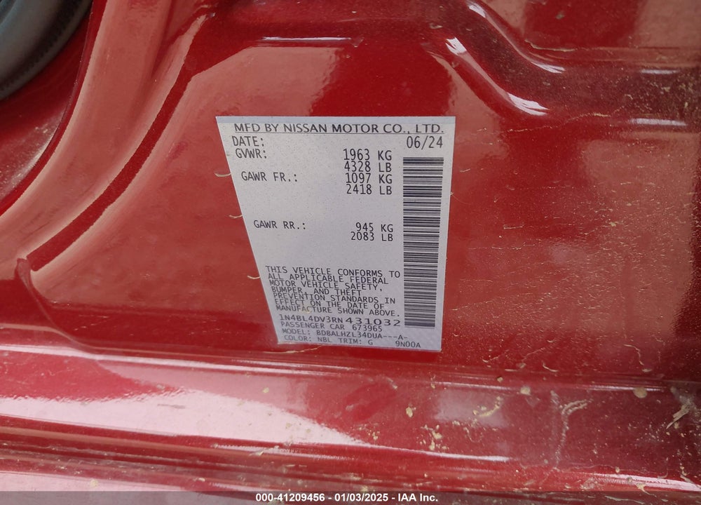 2024 NISSAN ALTIMA SV VIN: 1N4BL4DV3RN431032