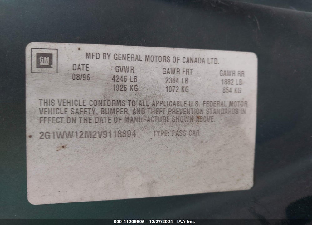 1997 CHEVROLET MONTE CARLO LS VIN: 2G1WW12M2V9118894