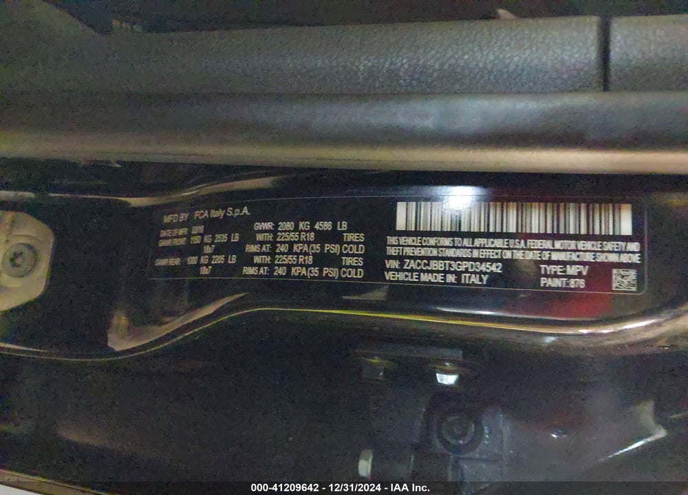 2016 JEEP RENEGADE JUSTICE VIN: ZACCJBBT3GPD34542