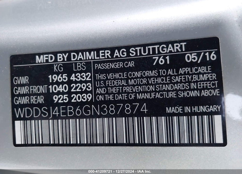 2016 MERCEDES-BENZ CLA 250 VIN: WDDSJ4EB6GN387874