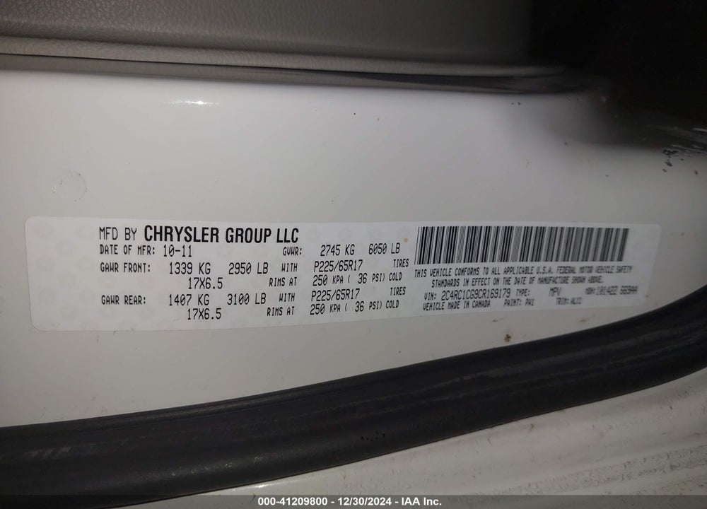 2012 CHRYSLER TOWN & COUNTRY TOURING-L VIN: 2C4RC1CG9CR169179