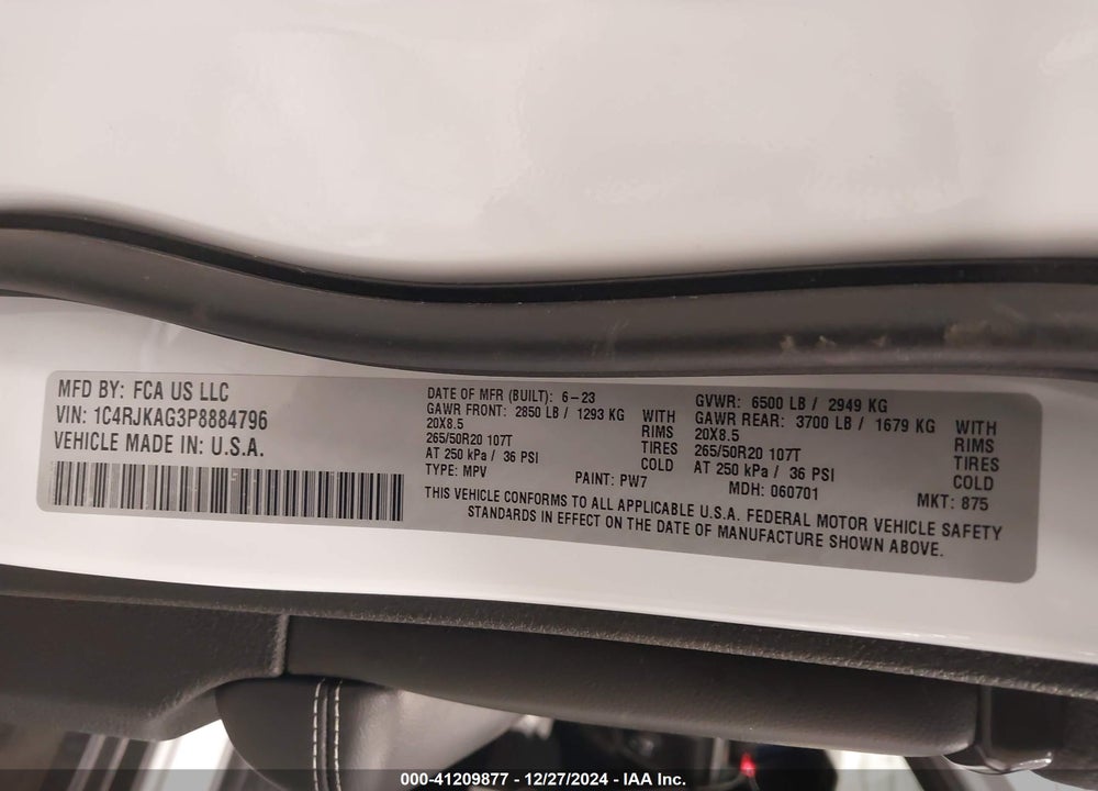 2023 JEEP GRAND CHEROKEE L LAREDO/L ALTITUDE VIN: 1C4RJKAG3P8884796