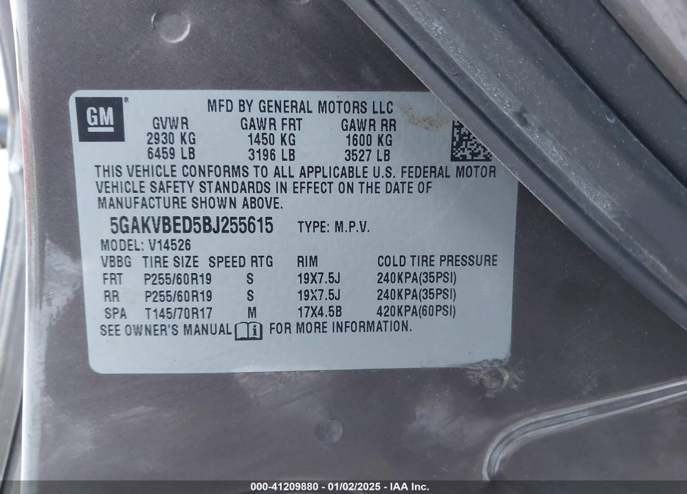 2011 BUICK ENCLAVE CXL VIN: 5GAKVBED5BJ255615