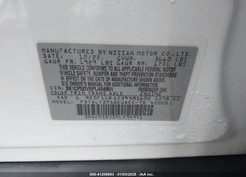 2023 NISSAN KICKS SR XTRONIC CVT VIN: 3N1CP5DV5PL494951