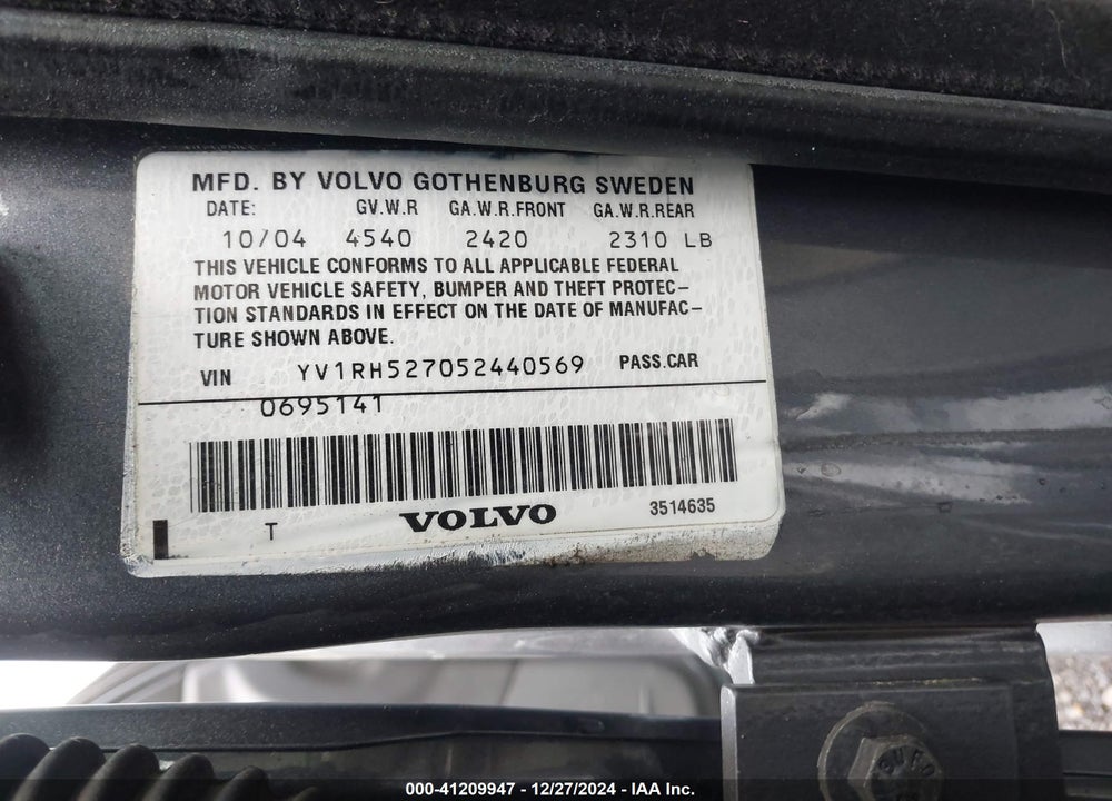 2005 VOLVO S60 R VIN: YV1RH527052440569