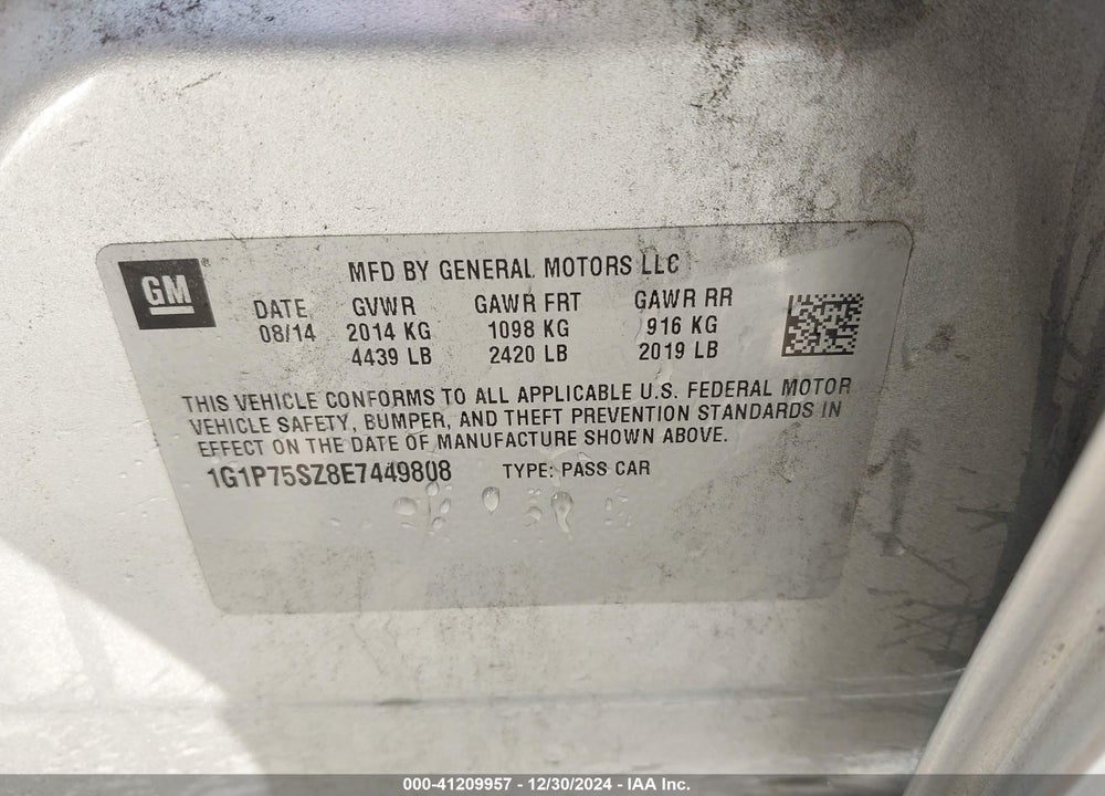 2014 CHEVROLET CRUZE DIESEL VIN: 1G1P75SZ8E7449808