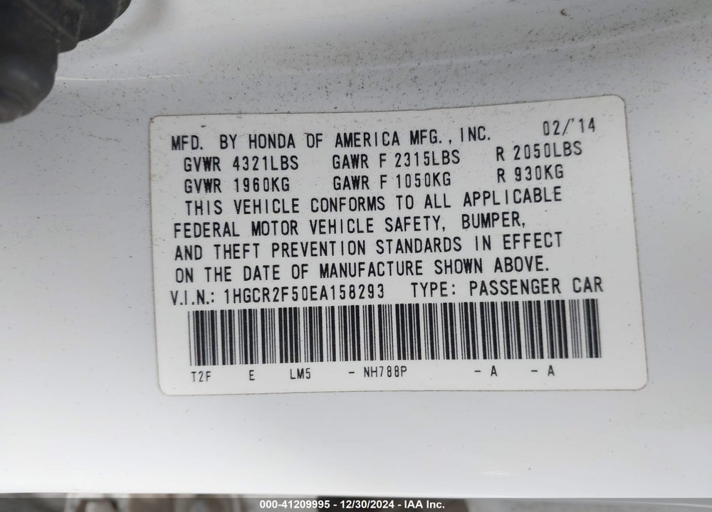 2014 HONDA ACCORD SPORT VIN: 1HGCR2F50EA158293