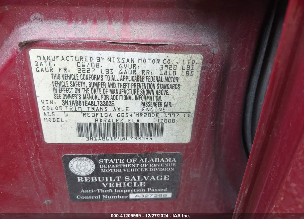 2008 NISSAN SENTRA 2.0S VIN: 3N1AB61E48L733035