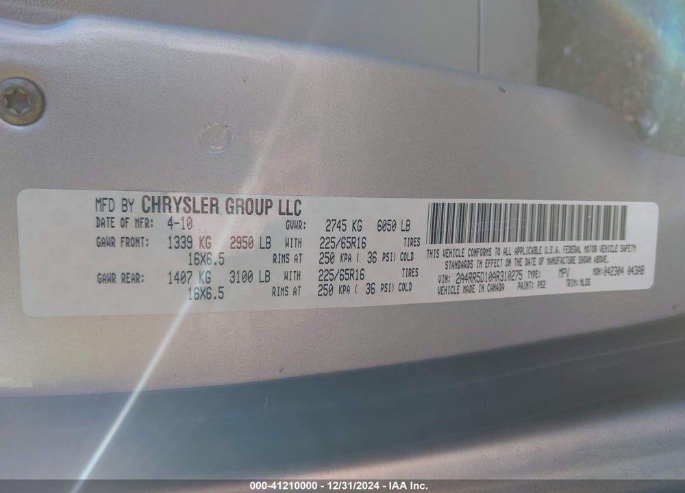 2010 CHRYSLER TOWN & COUNTRY TOURING VIN: 2A4RR5D10AR310275