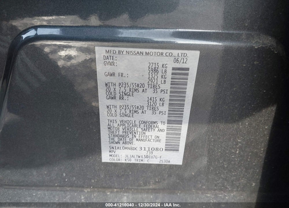 2013 INFINITI JX35 VIN: 5N1AL0MN8DC311080