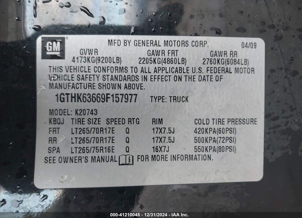 2009 GMC SIERRA 2500HD VIN: 1GTHK63669F157977